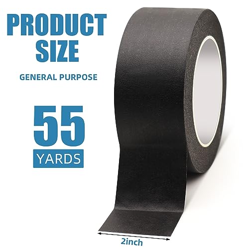 Image of Black Masking Tape, 2 Inch x 55 Yards, for Wall Painting | Multi-Purpose for Painting, Building, Labeling, Edge Finishing & DIY Projects