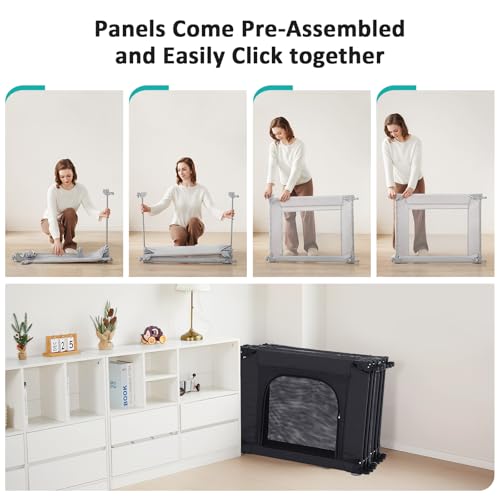 Image of Doradotey Adjustable Baby Playpen with Adult Door, Foldable Large Playpen for Babies and Toddlers, Breathable Mesh Indoor Baby Playard, Safe Fence, 79 x 71 Inch, Black
