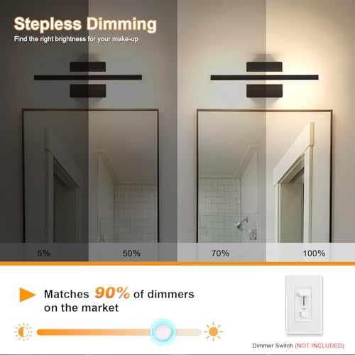 Image of LED Modern Bathroom Vanity Light 15.7 inch 16W Dimmable 5CCT Led Bathroom Light Fixture Over Mirror, Black Bar for Mirror Restroom-ETL Certificated