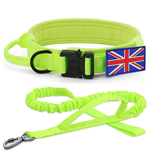 YoothBro K9 Military Dog Collar and Lead Set, Adjustable Nylon Collar with Heavy Duty Metal Buckle for Medium Large Dogs