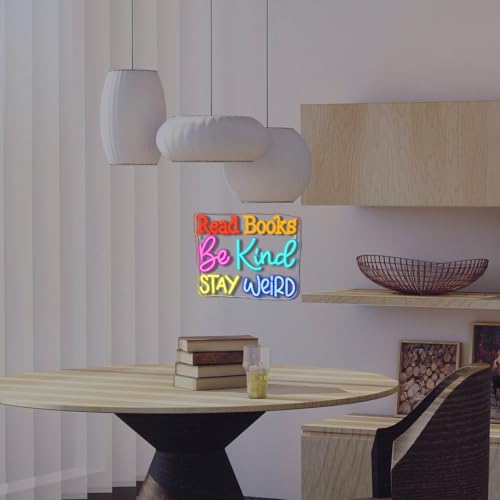 Image of Ineonlife Read Books Be Kind Stay Weird Neon Sign Classroom Neon Lights Girls Club For Wall Decor Colorful Light Up Sign For Boys Bedroom Living Room Bookstore Library Bookish Decoration Teen Gifts