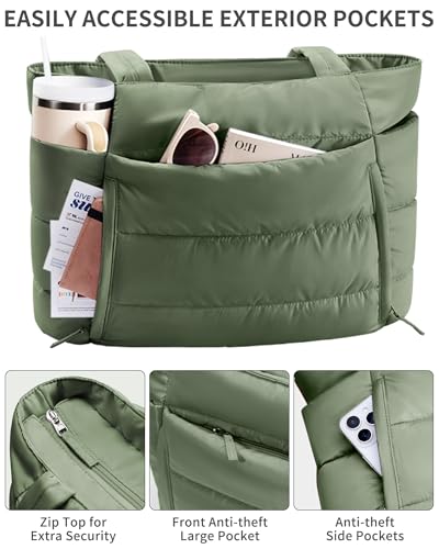 Image of Bagstellar Puffer Tote Bag for Women, Lightweight Puffy Work Handbag Teacher Nurse Quilted Shoulder Bag for School Travel Gym | Cloud Bag w / Zipper