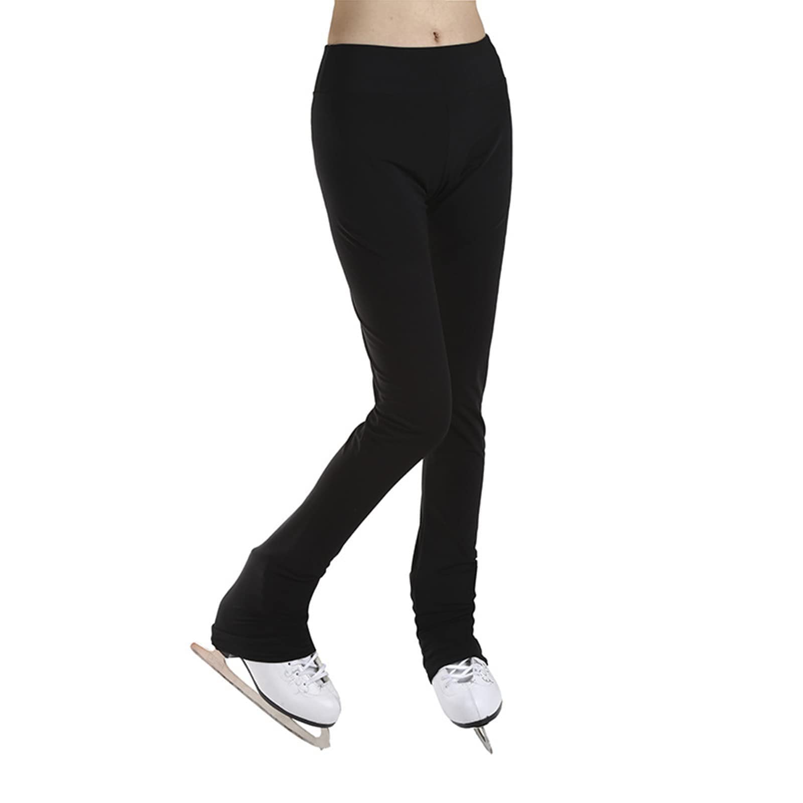 ZMIN Leggings negros para patinaje sobre hielo, mallas transpirables para patinaje artístico sobre las botas, ropa deportiva