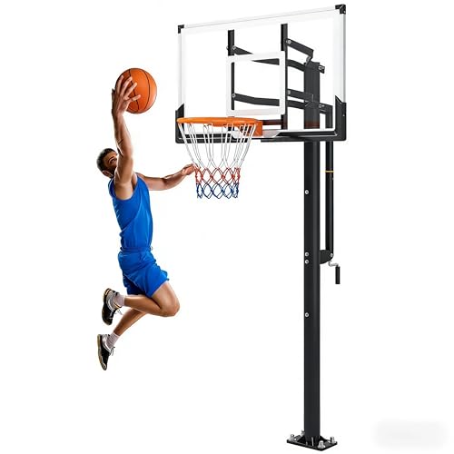 In-Ground Basketball Hoop 54 Impact Board Crank Adjust 7.510ft Outdoor (54IN)