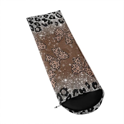 Bolsa de dormir para camping Feelyou con estampado de leopardo para niños, adolescentes y adultos, color gris marrón, cálida para climas fríos, 3 estaciones miniatura 3