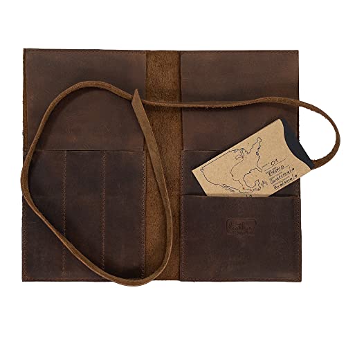 Image of Squared Pencil Case Handmade from Full Grain Leather - Bourbon Brown