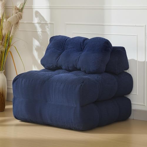 OPULENTHOME - Sofá cama convertible plegable con almohadas, 3 en 1 sillón cama convertible de pana con cojines, sofá perezoso y calentador para dormitorio, salón (190 x 85 x 20 cm), color azul