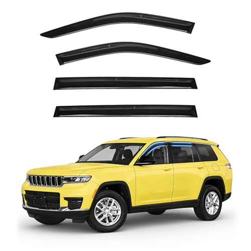 Image of Grand Cherokee L Rain Guards - Window Visors for Jeep Grand Cherokee L 2021-2025 2026, Out-Channel Side Window Rain Guards for Grand Cherokee L Accessories, 4PCS, Black