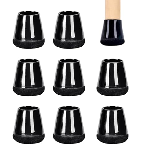 ZORVYN 8 Piezas Protectores para Patas de Sillas, Tapas Redondas de Silicona con Almohadillas de Fieltro, Protectores para Mesas y Sillas para Suelos de Madera (16-18mm) (Negro)