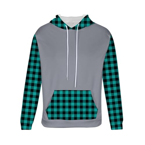 Mens Plaid Color Block Hoodie Fleece Hooded Sweatshirt Big and Tall Casual Hoodies with Front Pocket4