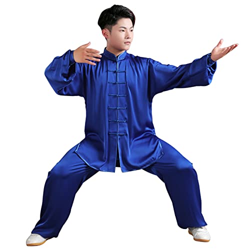 Tai Chi Uniform, Elegant Thin Suit Autumn Taijiquan Practice Clothes Wushu Kungfu Wing Chun Performance Clothes Unisex Royal Blue-S