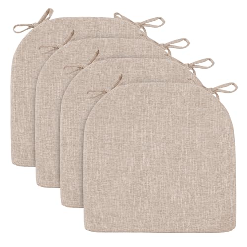 Image of Wellsin Chair Cushions for Dining Chairs 4 Pack - Kitchen Chair Cushions with Ties and Non-Slip Backing - Dining Chair Pads 16 inchX16 inchX2 inch, Oatmeal Beige