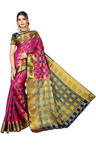 INDIA MADEWomen's Banarasi Pure Silk Saree With Unstitched (JAY DADA DARK PINK_Dark Pink)-6929, Multicolor, One Size