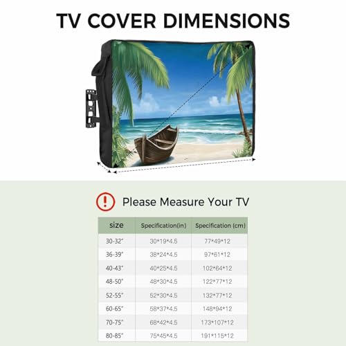 Outdoor TV Cover - Summer Palm Tree Ocean Beach Boat Waterproof and Weatherproof 52\"-55\" LCD Movable Shield TV Display Screen Protector Outside Television Covers - Thumbnail 2