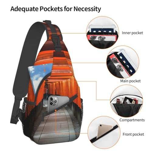 OPSREY Fushimi Inari Taisha Print Sling Rucksack Brusttasche Casual Sling Bag Reise Wandern Tagesrucksack Crossbody Tasche für Männer Frauen, Schwarz , One size