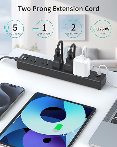 Regleta de alimentación HOPOW 12 AC de 2 clavijas y extensión de 5 AC de 2 clavijas con protección contra sobretensiones de 1700J, montable en pared para casas antiguas miniatura 7