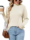 Famulily Women's Elegant Mockneck Sweater Jumpers Comfy Stretchy Ribbed Long Sleeve Pullover Tops (M, Off White)