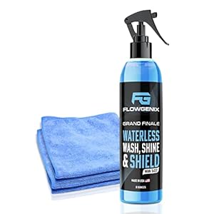 Flowgenix™ Waterless Car Wash Spray – Grand Finale – Motorcycle Cleaner & Car Wax Spray Polish (8 oz) – Ceramic Coating – Incl. 2 Microfiber Towels – Quick Detailer Spray to Make Your Vehicle Shine