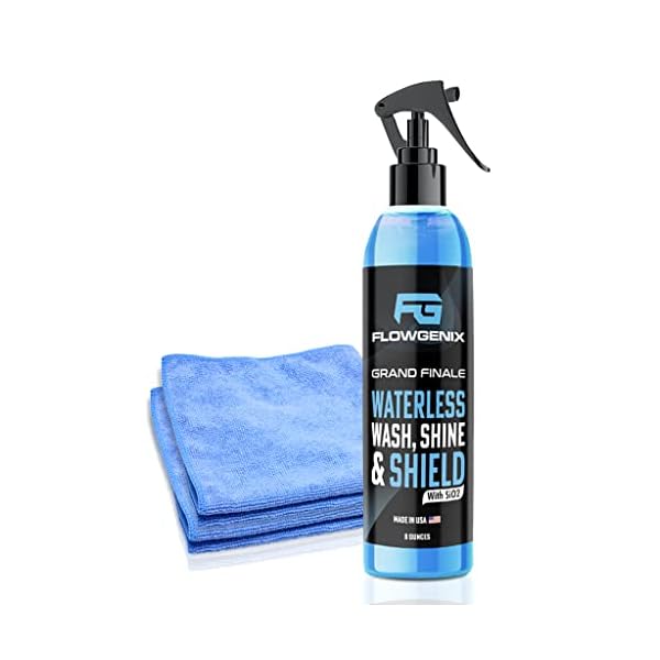 Flowgenix™ Waterless Car Wash Spray - Grand Finale - Motorcycle Cleaner & Car Wax Spray Polish (8 oz) - Ceramic Coating - Incl. 2 Microfiber Towels - Quick Detailer Spray to Make Your Vehicle Shine