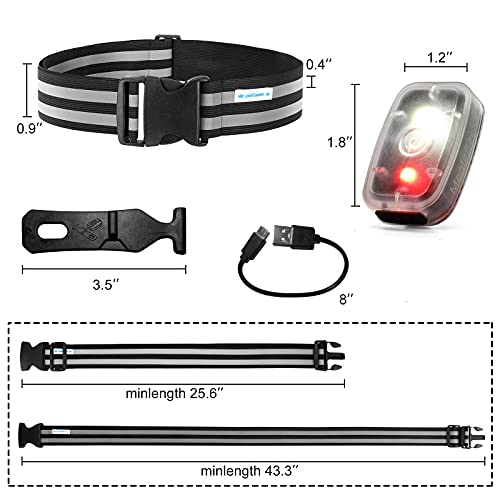 Mapleseeker Reflective Running Gear, Safety Light & Adjustable Elastic Belt for Walking, Band Strap & Runners Light for Night, High Visibility Gear & LED Light, Fits Men, Women, Kids (Black)