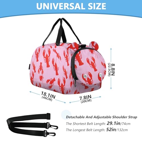 Lobster Pink Red Kids Travel Duffel Bag for Boys Girls Overnight Weekend Tote Bag with Shoes Compartment for Trip Beach Gym3