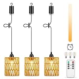 Lightsjoy Lampadario da Esterno a Sospensione, 3 Lampadario Rattan a Batteria Con Telecomando, Regolabile, Timer, IP65 Impermeabile Per gazebo Giardino Campeggio pranzo