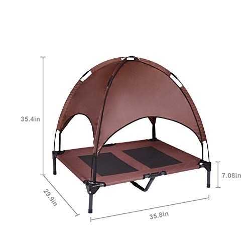 OLSAGO Elevated Pet Cot with Canopy,Portable Raised Pet Cot for Camping or Beach,Removable Canopy,Durable 1680D Oxford Fabric Raised Mesh Cot Cooling Outdoor Dog Bed,Carrying Bag(Coffee Brown) - Thumbnail 2