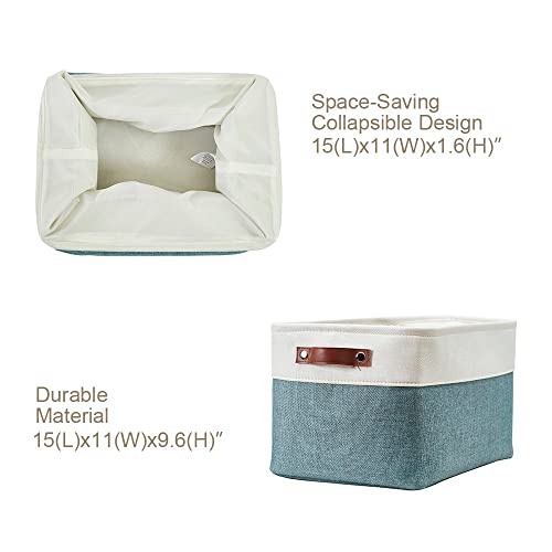 Image of DECOMOMO Foldable Storage Bin Collapsible Sturdy Cationic Fabric Storage Basket Cube W /Handles for Organizing Shelf Nursery Home Closet (Green and White, Large - 15 x 11 x 9.5-4 Pack)