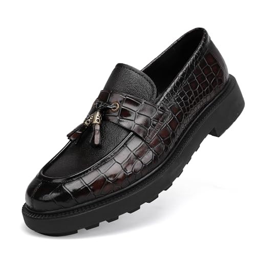 Men's Luxury Tassel Leather Dress Shoes, Classic Casual Tassel Business Penny Loafer Party Shoes Wedding Loafers for Mens, Coffee, 10