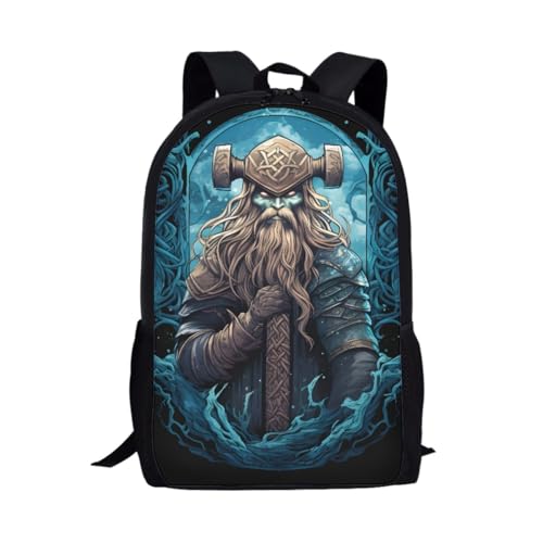 ENLACHIC Kids School Backpack Cool 3D Viking Odin Wotan Print Teens Girls Boys Bookbag College Laptop Travel Daypack for Women Men