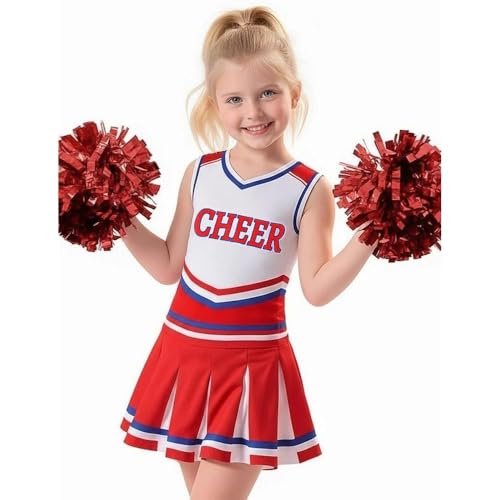 Costumerry Cheerleader Costume for Girls Cheerleading Outfit with Pom Poms Halloween Party Dress Up (4-5T)