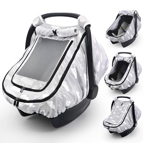 Image of Infant Car Seat Cover with Mesh and Zipper, Cloud Gray