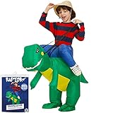 Disfraz de Dinosaurio Hinchable para Niños | Talla 90 a 120cm | Disfraz de Raptor | Fabricado en Poliéster de alta resistencia - Agradable de llevar | Sistema de hinchado incluido | OriginalCup®