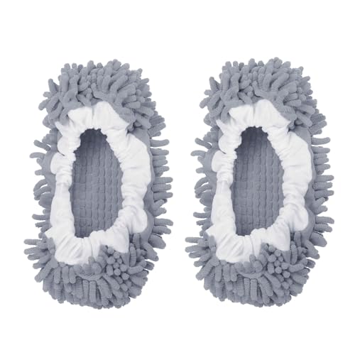 Image of MECCANIXITY Mop Slippers Washable Microfiber Floor Cleaning Shoes Cover Chenille Duster Foot Socks Tools for House Clean, Grey 2 Pack