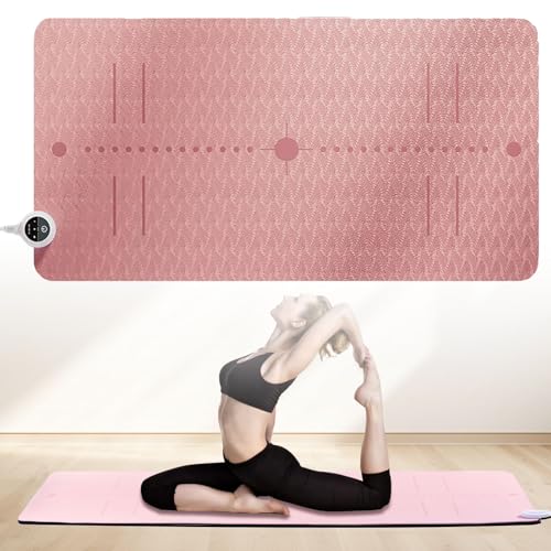NILoykg& Heated Yoga Mat,Yoga Training Mat,Temperature Adjustable 8Mm Thicken Workout Mat TPE Soft Exercise Mat Non-Slip Training Mat for Yoga Pilates And Gymnastics,Pink