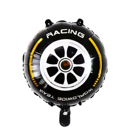Image of Party Decorz Racing Bike Foil Balloon Set (1 Racing Bike Foil Balloon+ 2 Black Star Foil Balloons+ 2 Bike Wheels Round Foil Balloons) Perfect Racing Theme Decoration Balloon Set