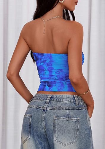 PRETTYGARDEN Going Out Tops for Women 2025 Summer Mesh Floral Y2K Bandeau Cute Crop Strapless Tube Top Trendy Outfits2