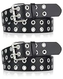 WINXMIN 2 pezzi Cintura con Doppia Fibbia Donna,cintura donna, Cintura in Pelle con Borchie Punk Cintura Moda Donna Jeans Cintura in Pelle Sintetica, cinture da donna (Nero)