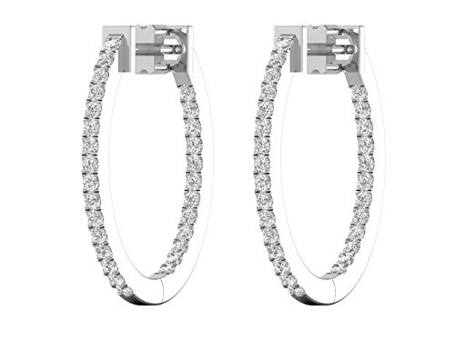 1 Carat Diamond Inside Out Oval Hoop Earrings For Women In 14K White Gold (H-I, Si2-I1, Cttw) Screw Back By Privosa Fine Jewelry #TOP1