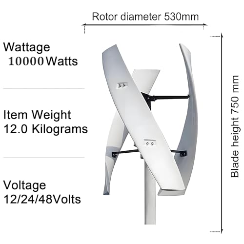 Turbina Eolica, Generatore Eolico Da 10000W/12000W Cc 12V/24V/48V/220V, Generatore A 8 Pale, Kit Generatore Eolico Con Regolatore Ibrido Solare Per Integrazione Energetica Domestica 10000W-220V - 6