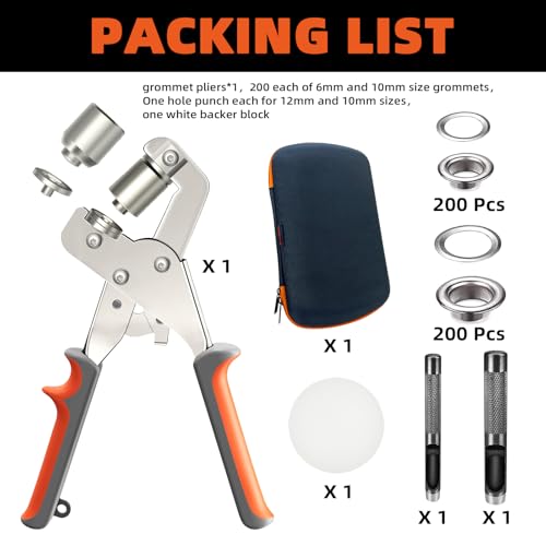 Heavy-Duty Grommet kit (3/8 and 1/2) Includes a Bag, 200 10 mm Grommets and 200 12 mm Grommets. Eyelet and Grommet Tool kit for DIY Tarp Ring Repair and Installation.