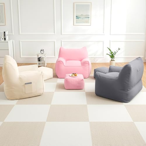 HOMMPA Bean Bag Chairs with Square Stuffed Pouf Ottoman Cat Shaped Comfy Bean Bag Sofa for Adults Large Reading Couch for Living Room Bedroom Dorm,Beige - image 8