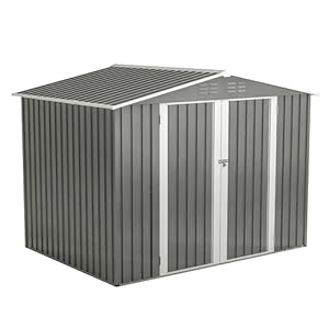 8 x 6 FT Outdoor Storage Shed Metal Garden Shed with Floor Frame Tool Shed Outdoor Storage with Lockable Hinged Doors Air Vents Storage House Waterproof for Backyard Lawn Gray