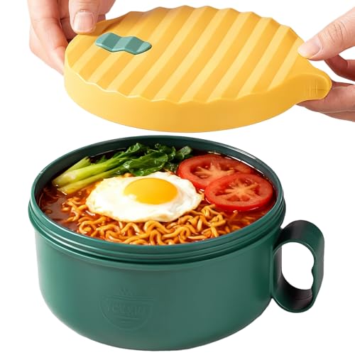 YCXXKJ Microwave Ramen Bowl Ramen Cooker with Handles Noodle Bowls with Lid and Chopsticks Dishwasher Safe for Home Office College Dorm Room(Yellow & Green)