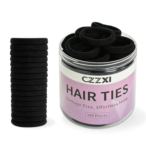 CZZXI 100ct Hair Ties No Damage for Thick Hair (1.6x0.35in), Black