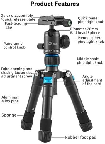 Sper Scientific 840100 Premium Compact Mini Tripod - Folds to 7 Inches - 36 Inches Extended - 360° Ball Head for Stability and Portability