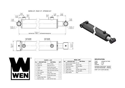 Image of WEN WT2508 Cross Tube Hydraulic Cylinder with 2.5-inch Bore and 8-inch Stroke