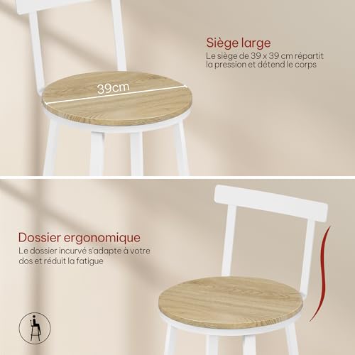 Tabouret de bar lot de 4 chêne clair avec repose-pieds et dossier