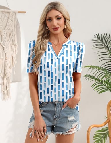 Image of Zeagoo Women Blouses Puff Short Sleeve Tops V Neck Dressy Casual Spring Shirts Boho Floral Cute Clothes 2026