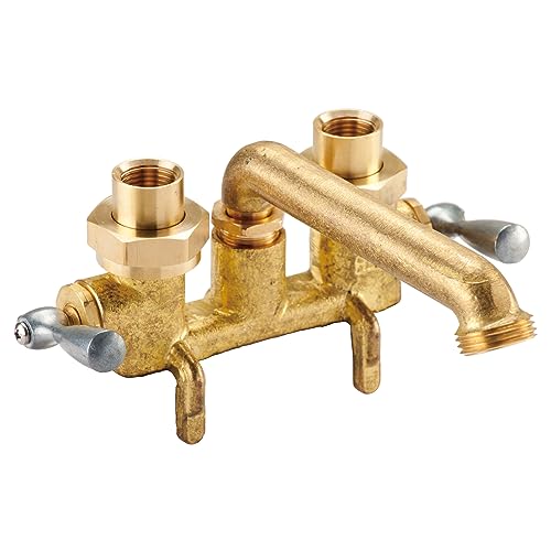 Gerber Classics Two Handle Laundry Faucet, Clamp On Mounting with Threaded Spout, Metal Handles, 7 Inch Spout, Rough Brass Finish G0049530, Commercial Quality Industrial Style Faucet